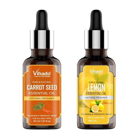 Vihado Carrot Seed & Lemon Oil Combo For Skin, Face & Hair 15ml (Pack ...