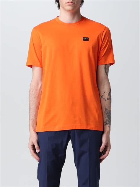 PAUL & SHARK: cotton T-shirt with logo patch - Coral | Paul & Shark t ...