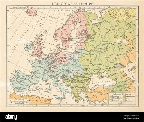 Religions of Europe. Protestant Catholic Orthodox Islam Buddhist. TIMES 1895 map Stock Photo - Alamy