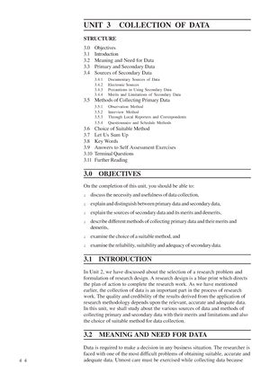 Research Methodology Unit-3 - Research and Data Collection UNIT 3 ...