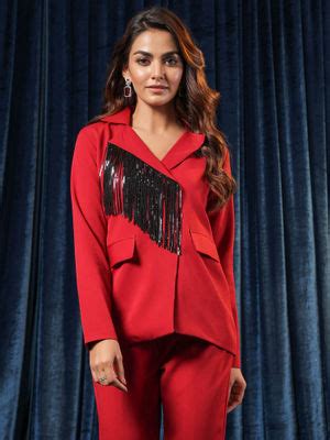 Buy B'Infinite Vermilion Veil Tassel Blazer Online