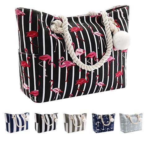 XL Waterproof Beach Tote Bag: Sandproof, Zipper, Inner Pockets, Rope ...