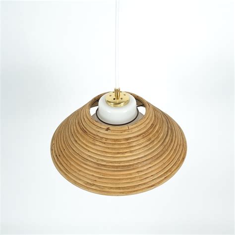 Doria Rattan Opal Glass Pendant Lamp NOS, 1960 – DERIVE