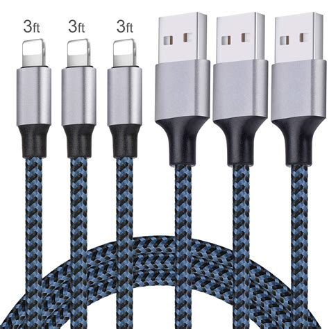 Sundix iPhone Charger，3Pack 3FT iPhone Charger Cable，Nylon Braided ...