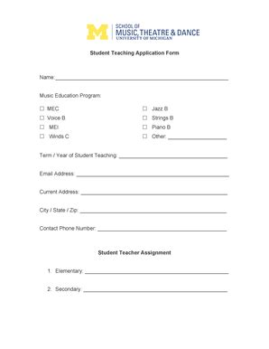 Fillable Online Student Teaching Application Form - University of ...