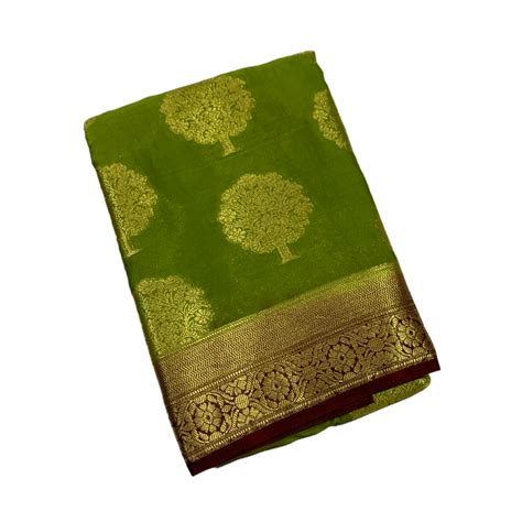Crepe Saree Olive Green Colour – Kumaran Silk