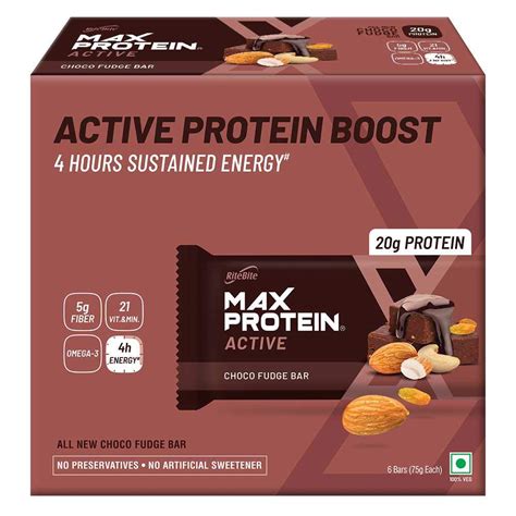 RiteBite Max Protein Active Choco Fudge Protein Bars (Pack of 6) * 75gm ...