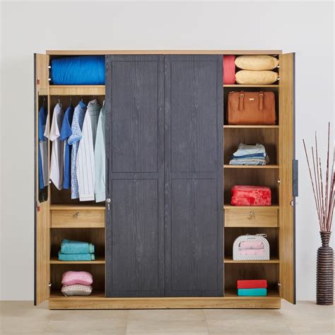 Buy Kiro 4-Door Wardrobe - Black and Light Brown from Home Centre at ...