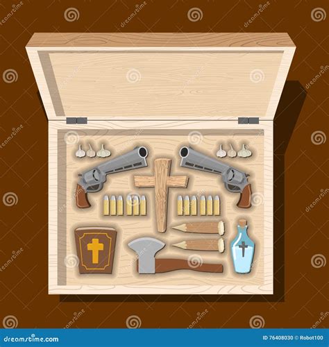Weapons Vampire Hunter. Tools Against Undead in Wooden Box Stock Vector ...