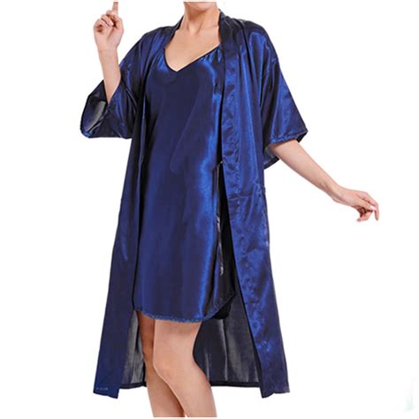Besolor 2 Piece Pajama Set Women Satin Nightgowns and Robe Set Silk ...