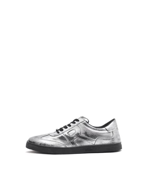 Rare Rabbit Mens Mercure Metallic Silver Round Toe Shiny Burnt Leather