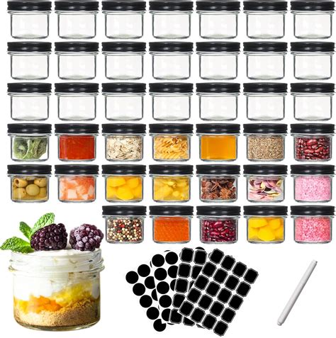 Mini Mason Jars 4 oz 40Pack, AuroTrends 4oz Canning Jars with Black ...