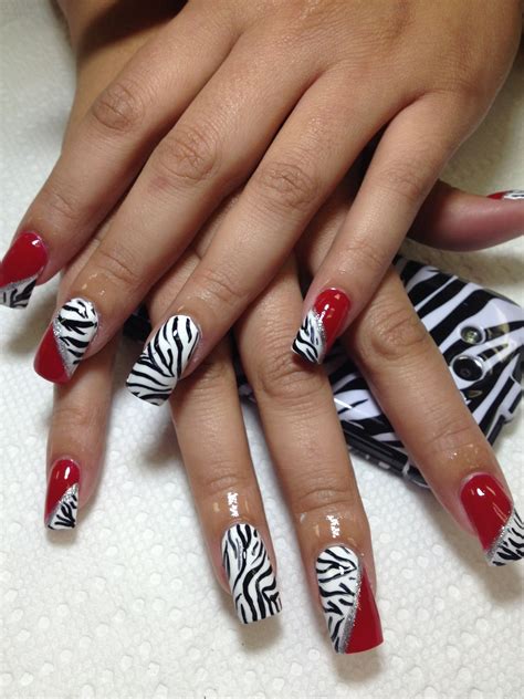 Red And Black Zebra Print Nails