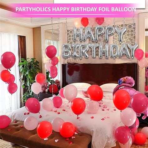 Partyholics Happy Birthday Letter Foil Balloon Set of(Silver)+ HD ...