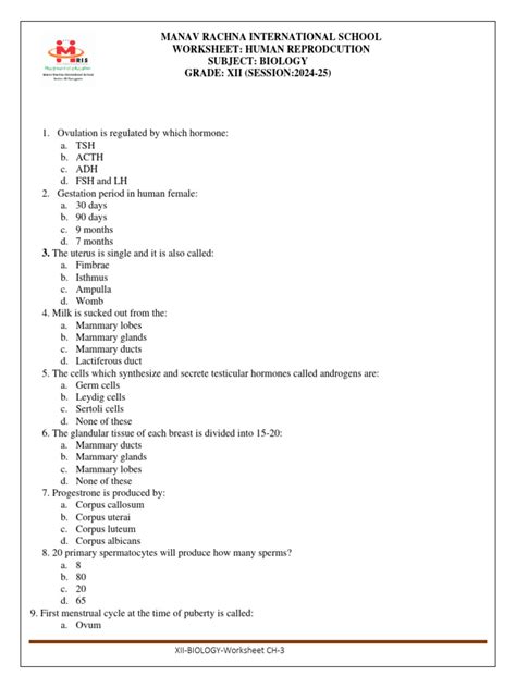 Image result for Human Reproduction Worksheet Grade 12 Biology PDF