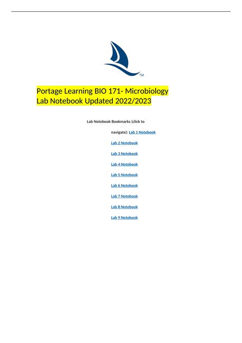 Portage Learning BIO 171- Microbiology Lab Notebook Updated 2022/2023 ...
