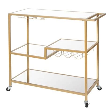 Mirror Gold Bar Cart - AptDeco
