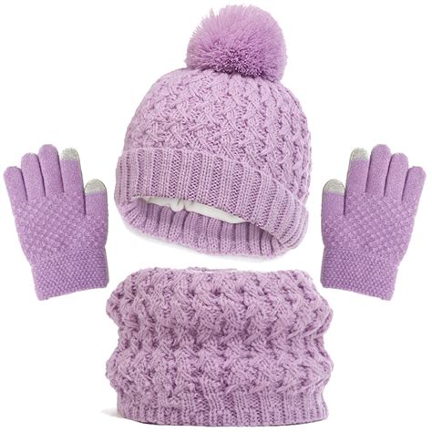 AOMPMSDX Kids Winter Hat Gloves Scarf Set, Girls Toddler Hats with Pom ...