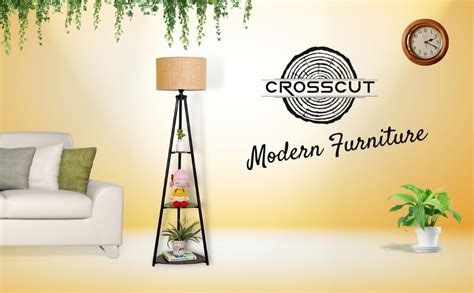 Crosscut Furniture Metal Floor Lamp with 3 Shelves (Brown Jute). LED ...