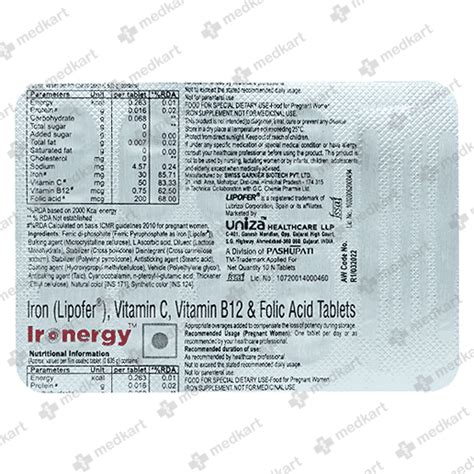 IRONERGY TABLET 10'S : View Price, Combination and Alternatives | Medkart