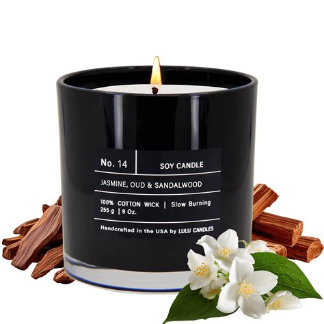 Lulu Candles Jasmine, Oud and Sandalwood Scented Candle, 9 Oz Jar ...