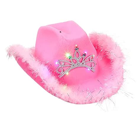 Pink Cowboy Hat Wide Brim with Tiara Design Western Style Felt Cowgirl ...
