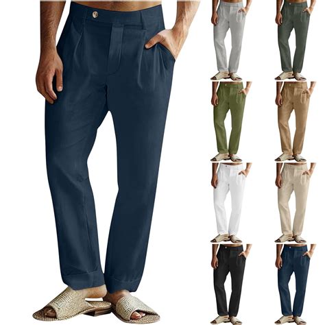 DODADAWANJ Linen Dress Pant for Men Expandable Waist Straight Leg Chino ...