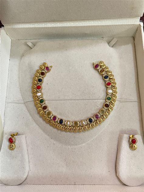 lakshmi coin navaratna necklace set premium quality – Kankanam - South ...