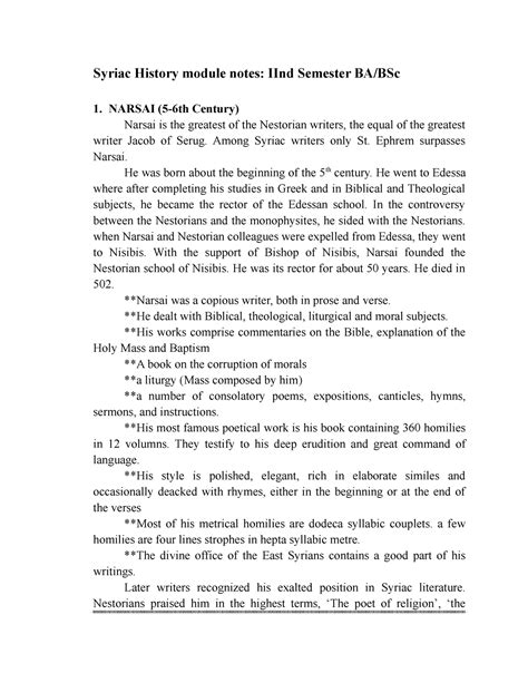 Syriac notes - Syriac History module notes: IInd Semester BA/BSc 1 ...