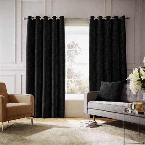 Selene Black Chenille Curtains with Eyelets by Hyperion Interiors