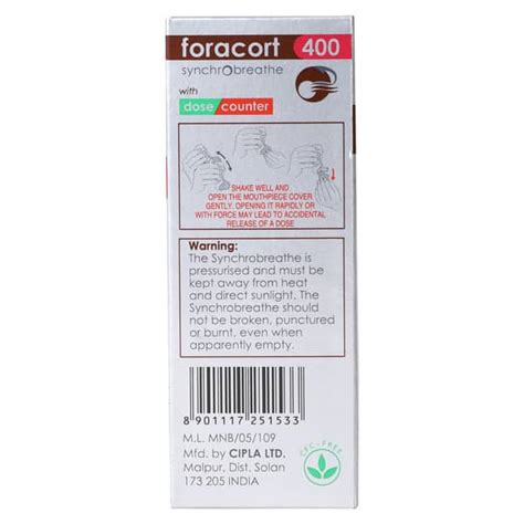 Foracort 400mcg Synchrobreathe Box Of 120 Metered Dose Inhaler: Uses ...