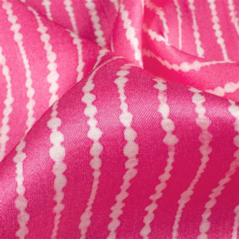Dark Pink And White Stripes Pattern Digital Print Viscose Gaji Silk Fa ...