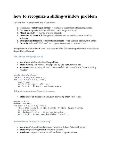 Sliding Window Techniques for Problem Solving (CS101) - Studocu