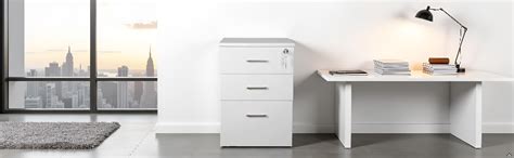 WOODSUPREME White 3 Drawer Office Pedestal Cabinet | Lockable Top ...