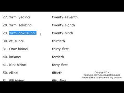 Turkish ordinal numbers part 2 -Turkish For Beginners Video Lecture ...