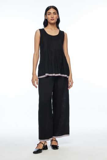 Buy Black Handloom Cotton Round Neck Davurica Pintuck Camisole Top For ...