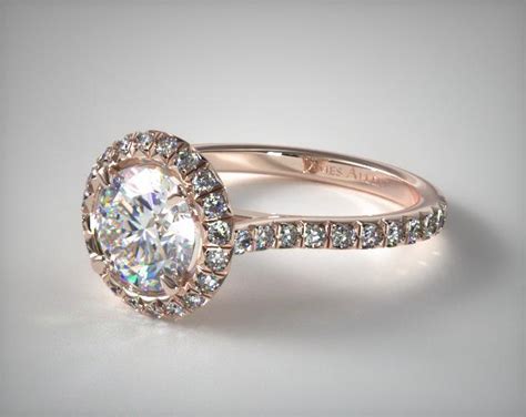 14K Rose Gold Pavé Halo Engagement Ring (Round Center)-17350r14