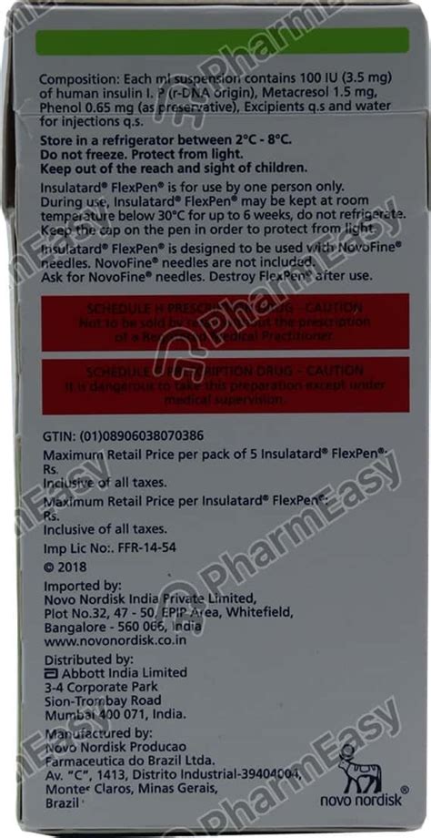 Insulatard Flexpen 100 IU/ML Suspension For Injection (3): Uses, Side ...