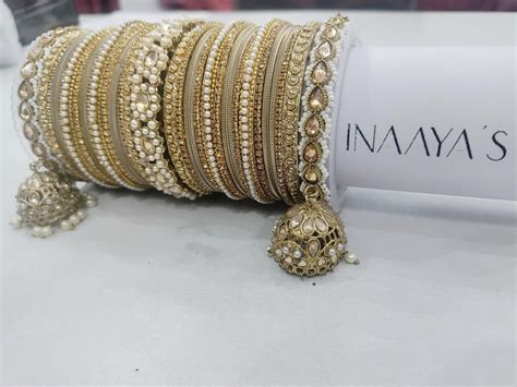 Rich Texture Pearl Indian Bangles Bracelet Set with Jhumki Borders ...