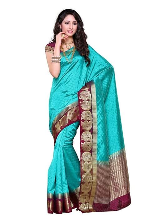 Buy Mimosa Women's Traditional Artifical Tussar Silk Saree, color :Rama ...
