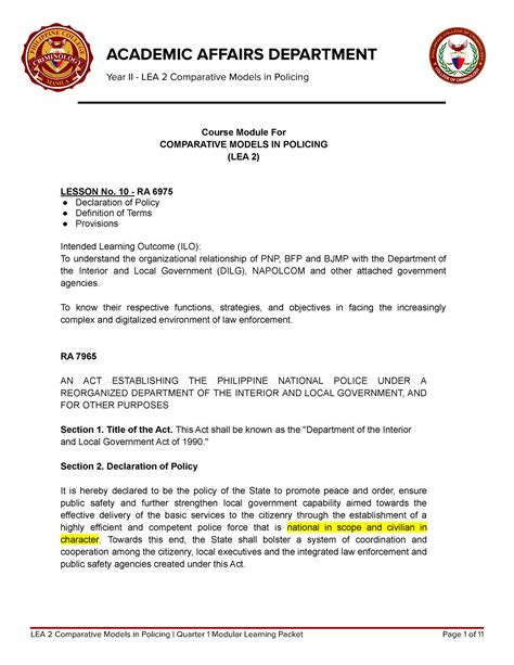LEA 2 - Lesson 10 - Jameil Lominog - Year II - LEA 2 Comparative Models ...