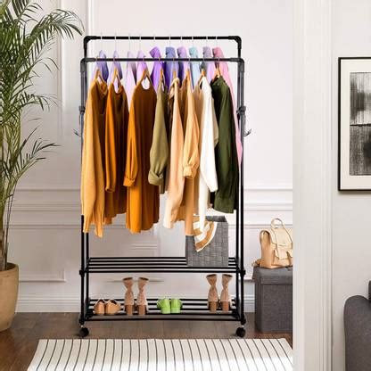 LEOPAX Steel Floor Cloth Dryer Stand Metal Coat Garment Rack with 2 ...