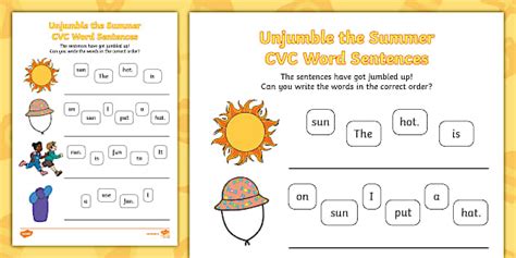 Unjumble the Summer CVC Word Sentences