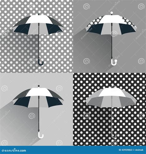 Black and white umbrellas. stock vector. Illustration of flat - 43959863