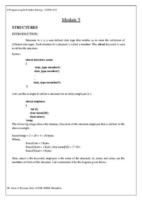C Programming for Problem Solving M5: Structures, Pointers, and Files ...
