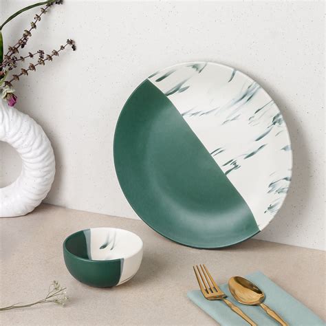 DT Teal Ceramic Dinner Set of 12 Pieces Serving for 6 Crockery Set ...