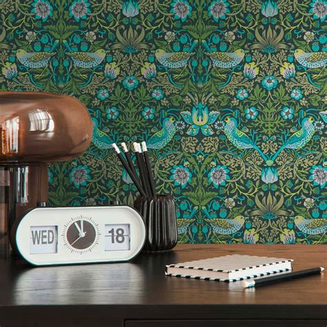 non-woven wallpaper with flower pattern green blue - wallpaper with ...