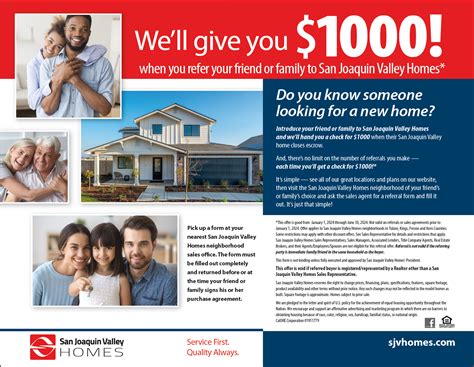 Referral Program on New Homes in Central Valley California