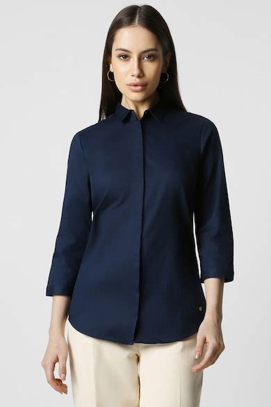Buy Women Navy Solid 3/4th Sleeves Casual Shirt Online - 870782 | Van ...