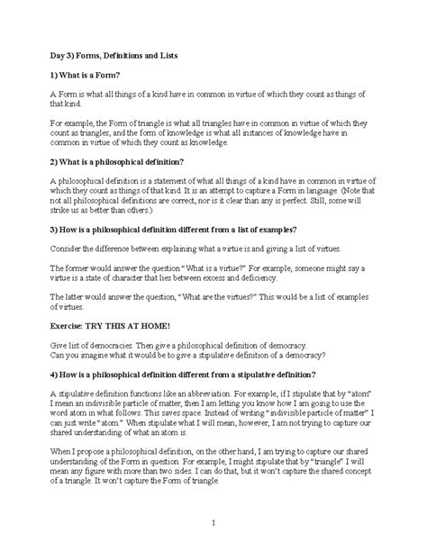 Day 3: Forms, Definitions, and Lists in Philosophy - Studocu